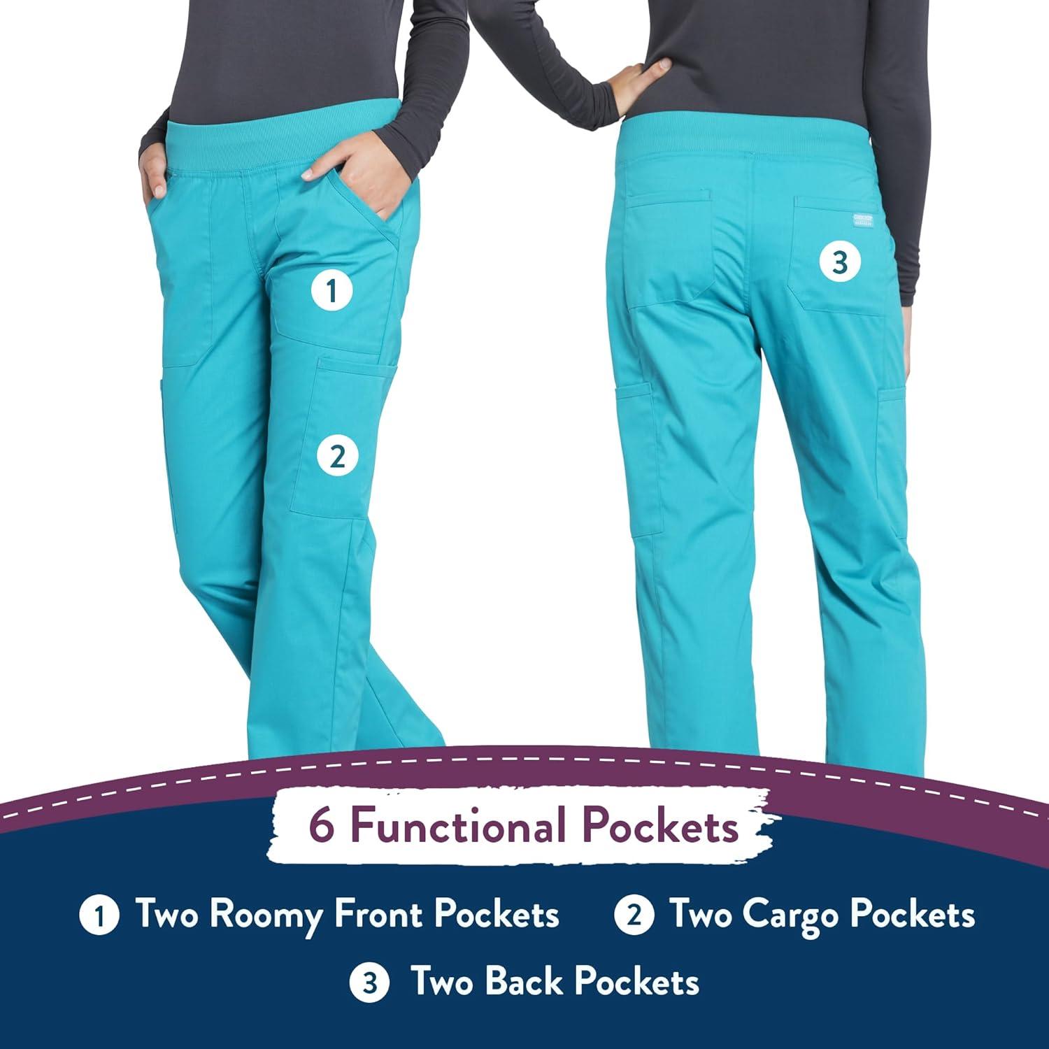 imageCherokee Womens Scrub Pants Mid Rise Straight Leg Pullon Cargo Pant with 6 Pockets amp 2Way Stretch Fabric WW170Teal Blue
