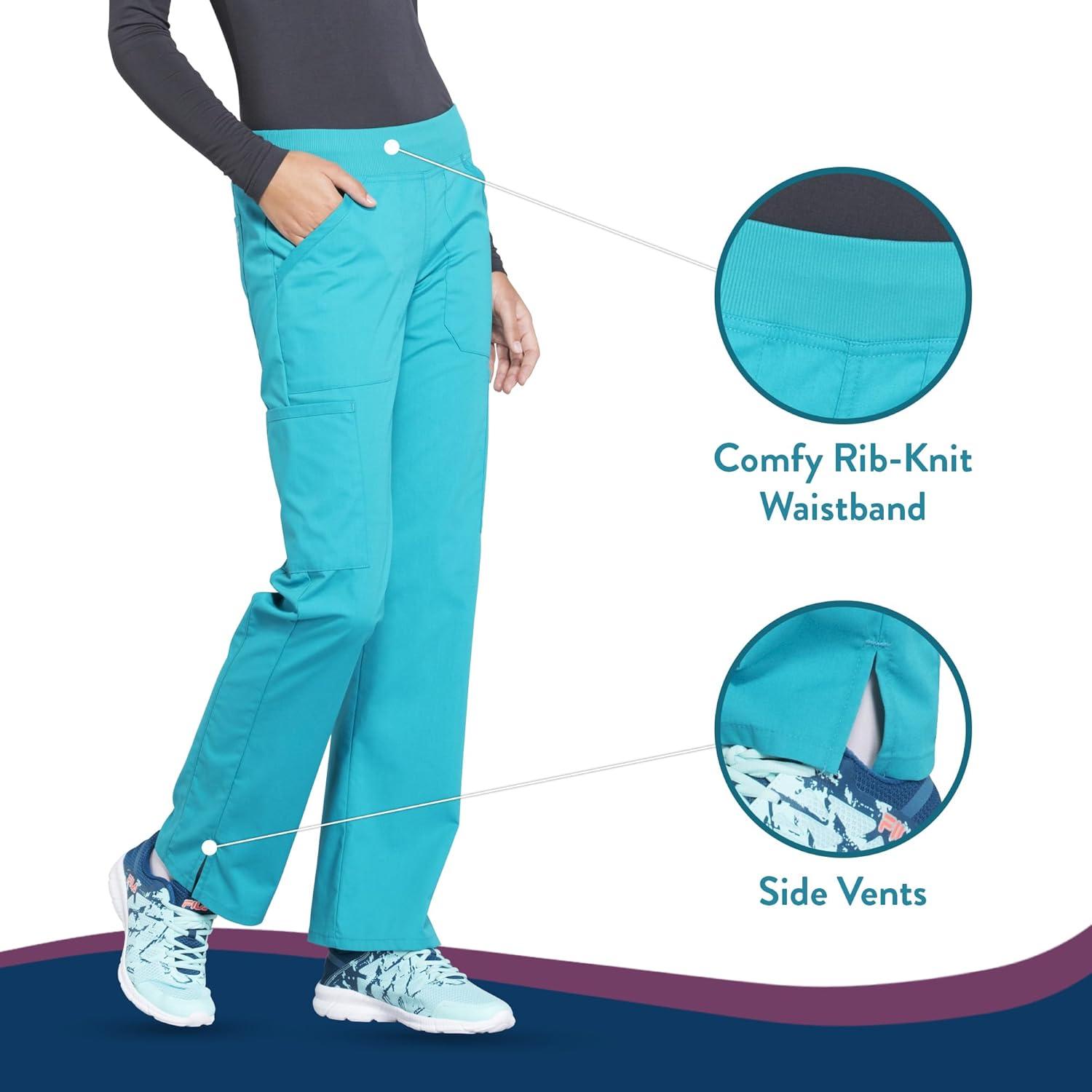 imageCherokee Womens Scrub Pants Mid Rise Straight Leg Pullon Cargo Pant with 6 Pockets amp 2Way Stretch Fabric WW170Teal Blue