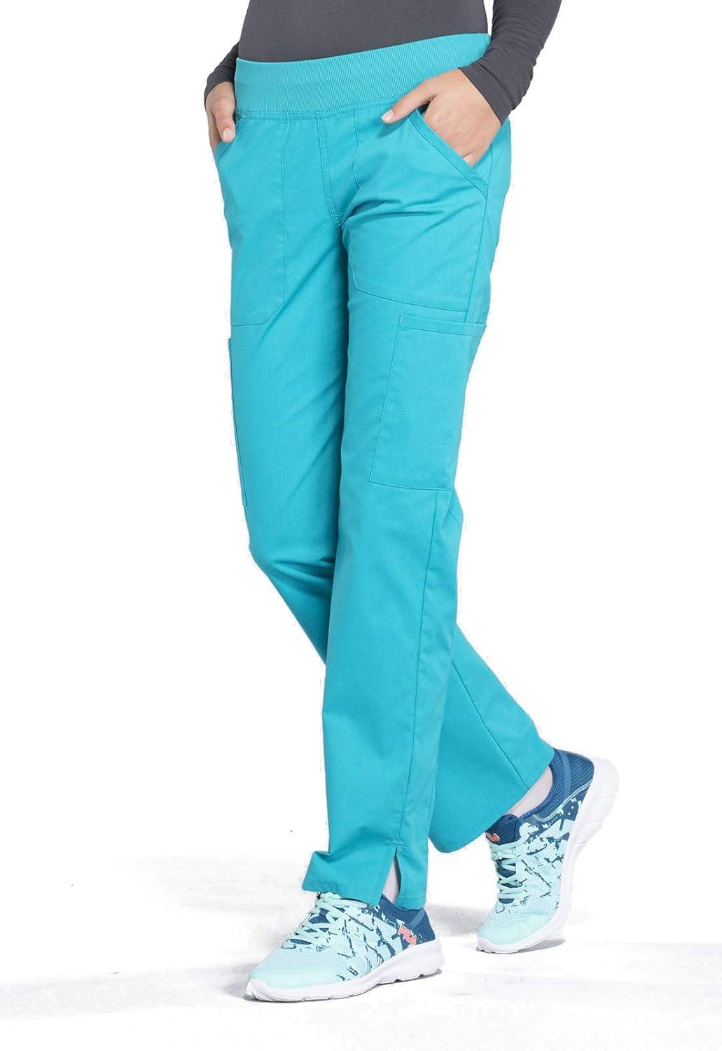 imageCherokee Womens Scrub Pants Mid Rise Straight Leg Pullon Cargo Pant with 6 Pockets amp 2Way Stretch Fabric WW170Teal Blue