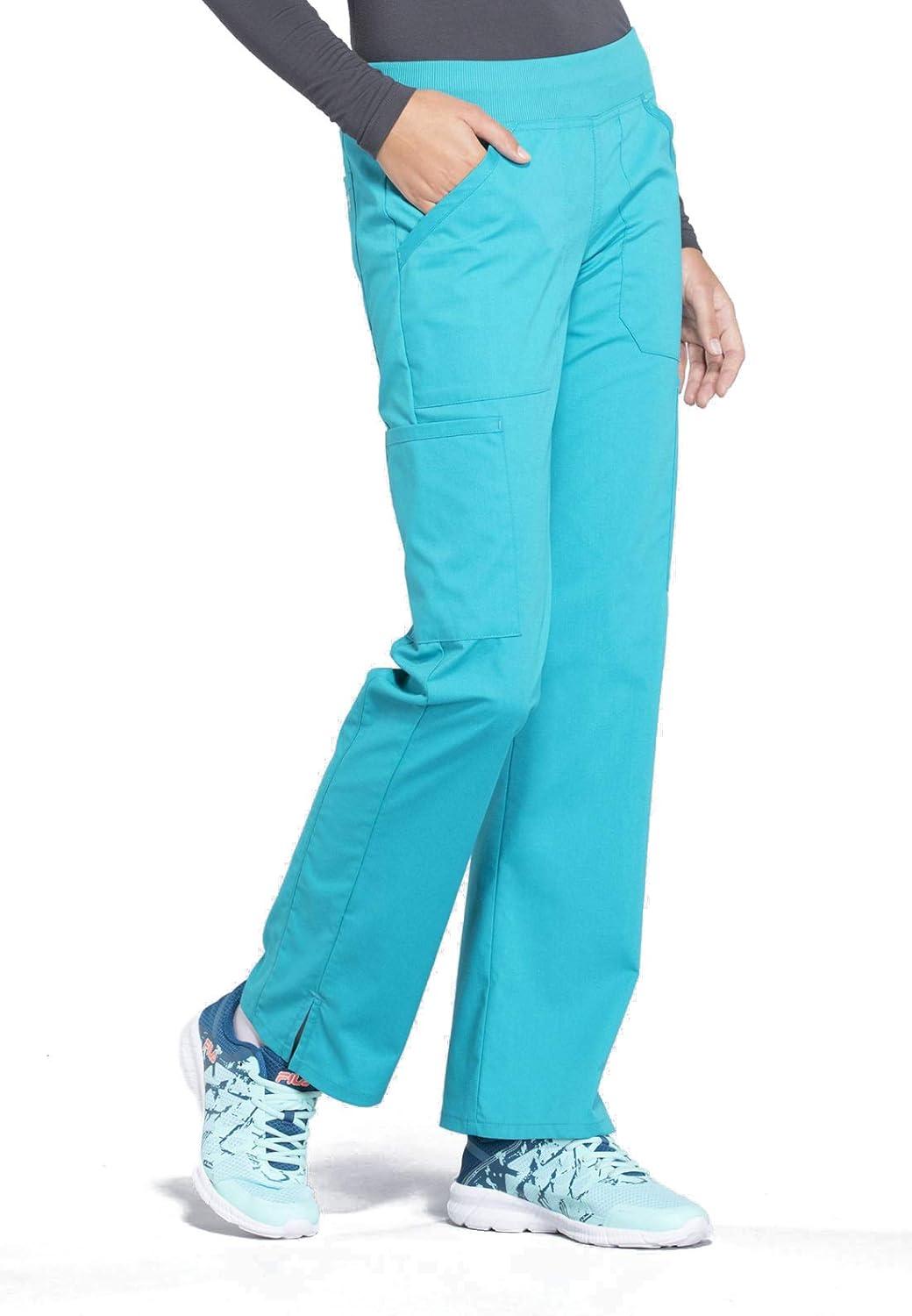imageCherokee Womens Scrub Pants Mid Rise Straight Leg Pullon Cargo Pant with 6 Pockets amp 2Way Stretch Fabric WW170Teal Blue