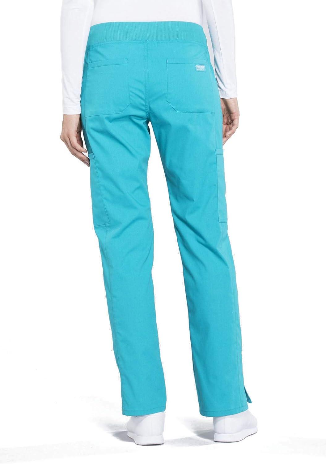 imageCherokee Womens Scrub Pants Mid Rise Straight Leg Pullon Cargo Pant with 6 Pockets amp 2Way Stretch Fabric WW170Turquoise