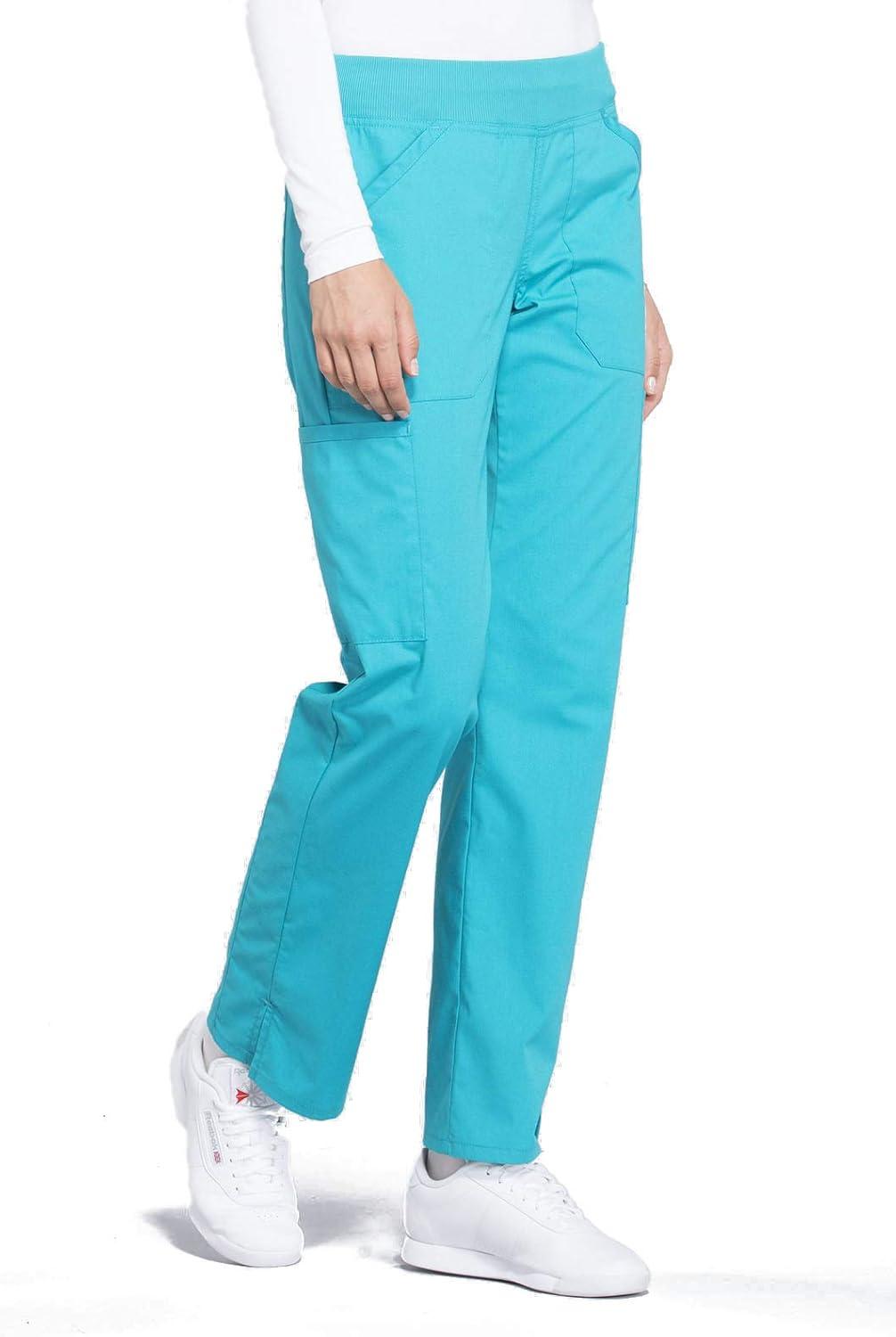 imageCherokee Womens Scrub Pants Mid Rise Straight Leg Pullon Cargo Pant with 6 Pockets amp 2Way Stretch Fabric WW170Turquoise
