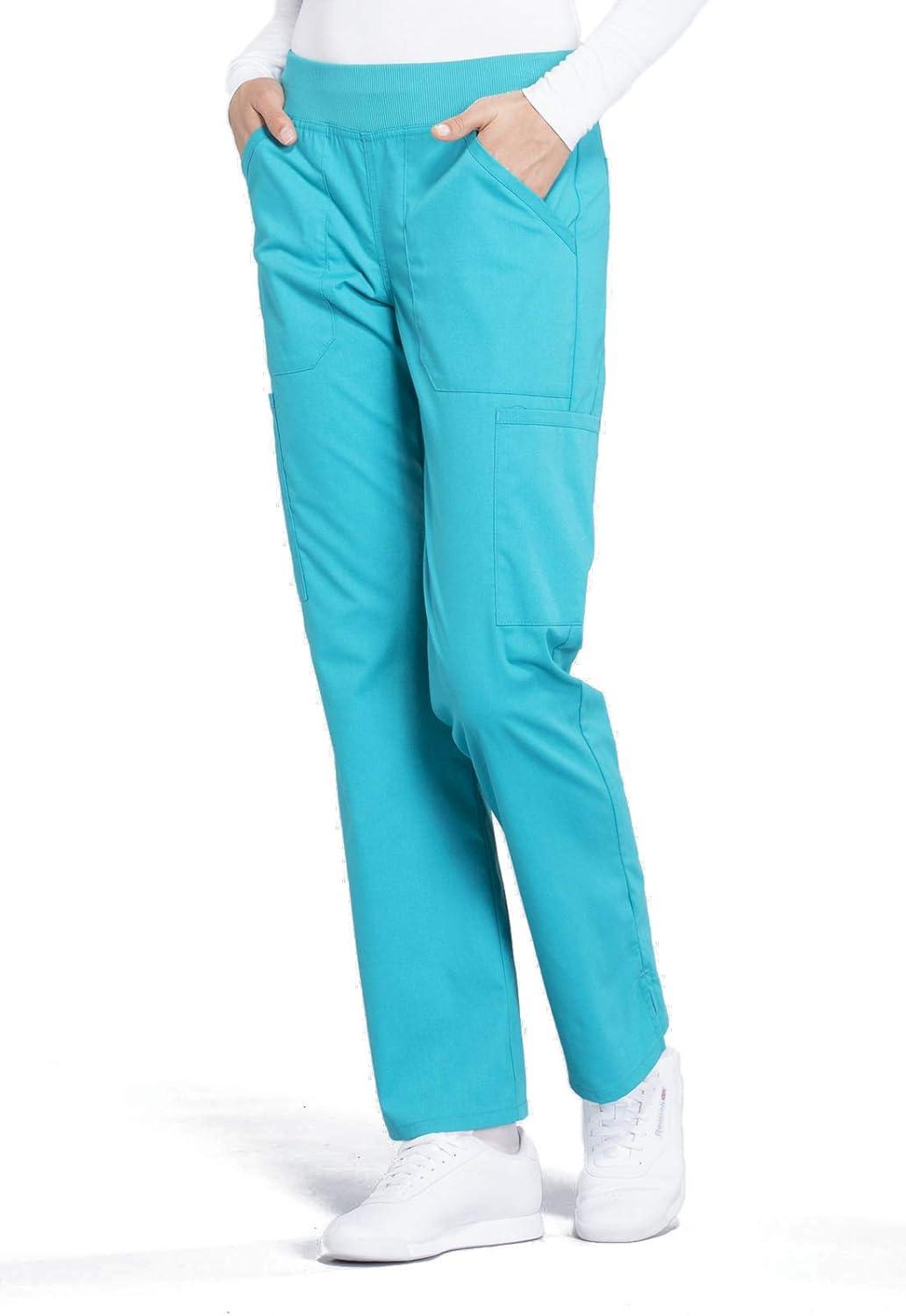 imageCherokee Womens Scrub Pants Mid Rise Straight Leg Pullon Cargo Pant with 6 Pockets amp 2Way Stretch Fabric WW170Turquoise