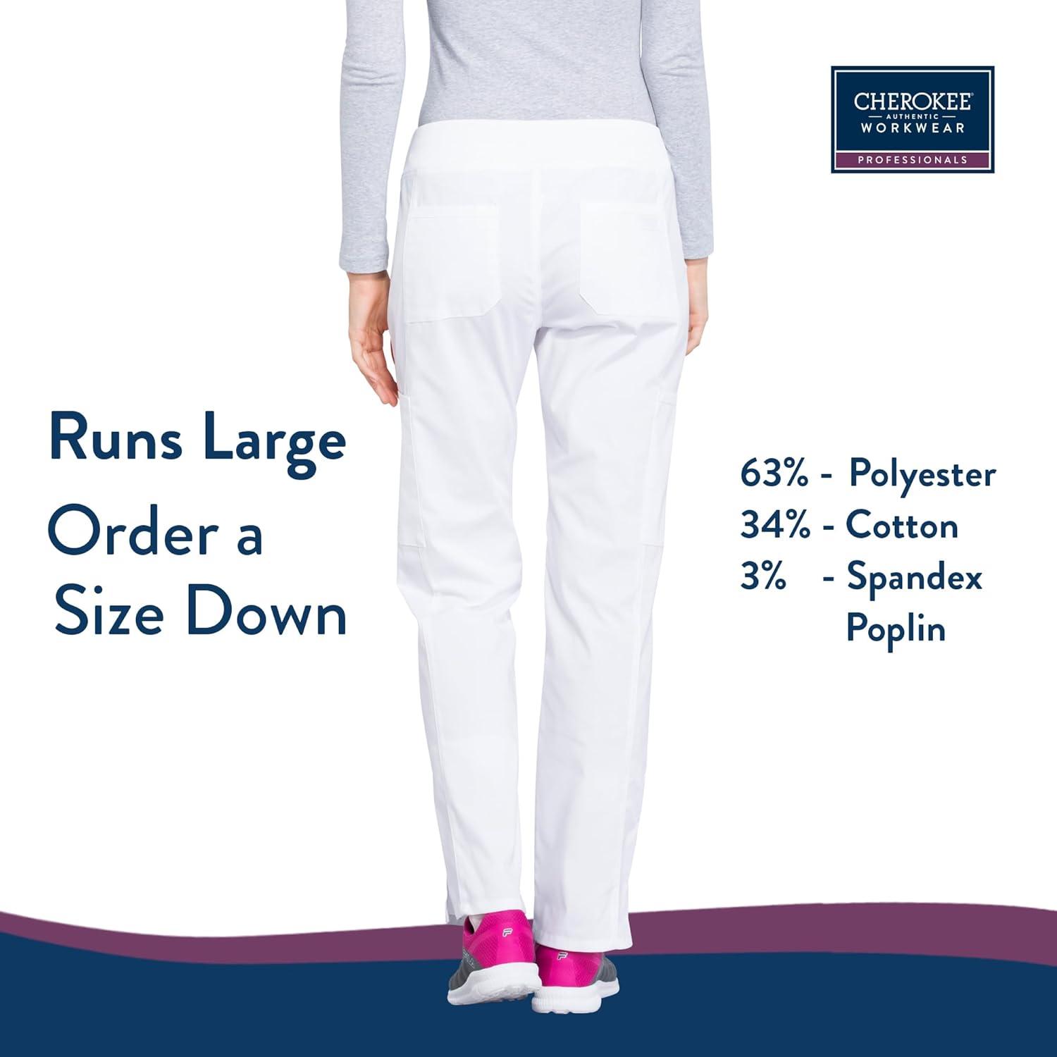 imageCherokee Womens Scrub Pants Mid Rise Straight Leg Pullon Cargo Pant with 6 Pockets amp 2Way Stretch Fabric WW170White