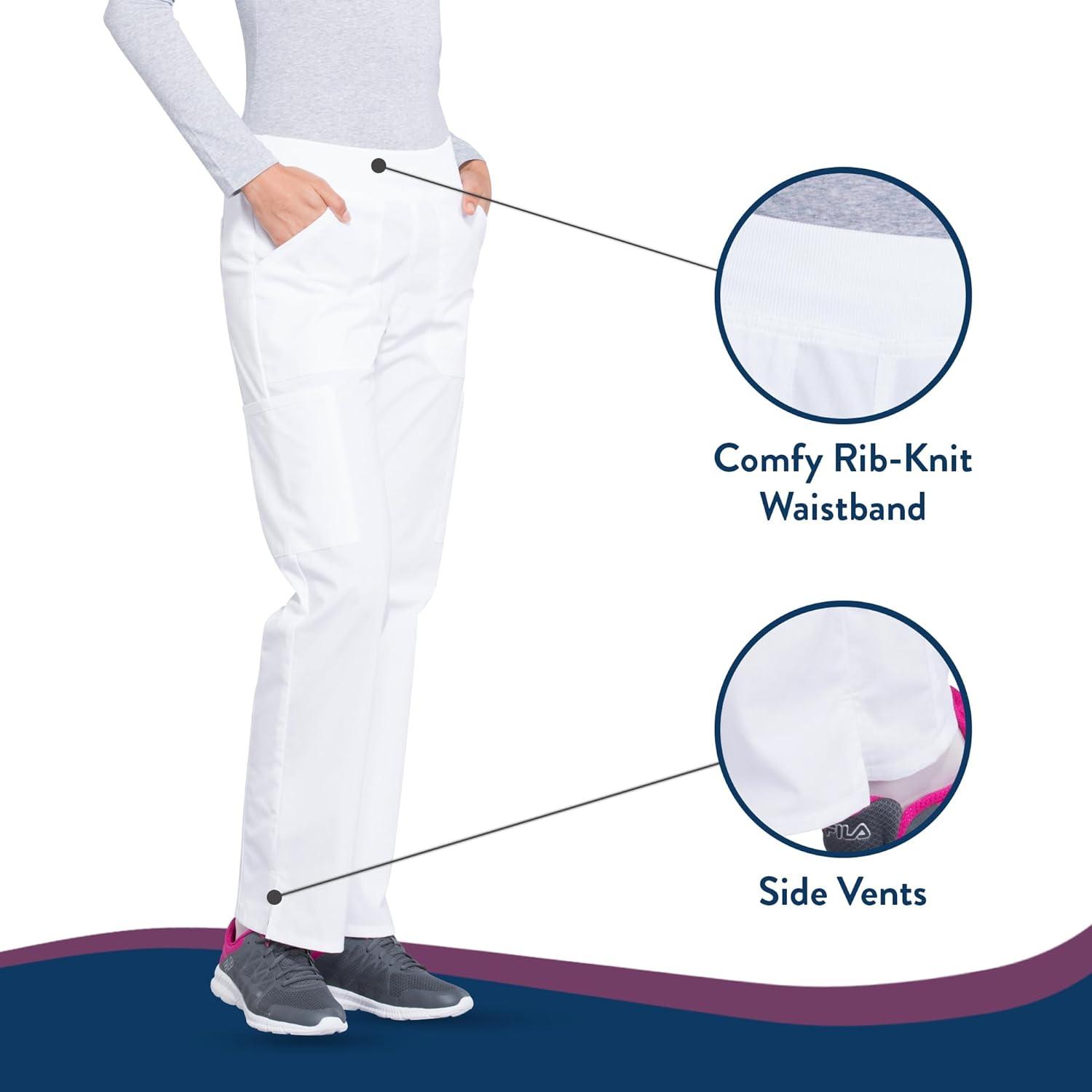 imageCherokee Womens Scrub Pants Mid Rise Straight Leg Pullon Cargo Pant with 6 Pockets amp 2Way Stretch Fabric WW170White