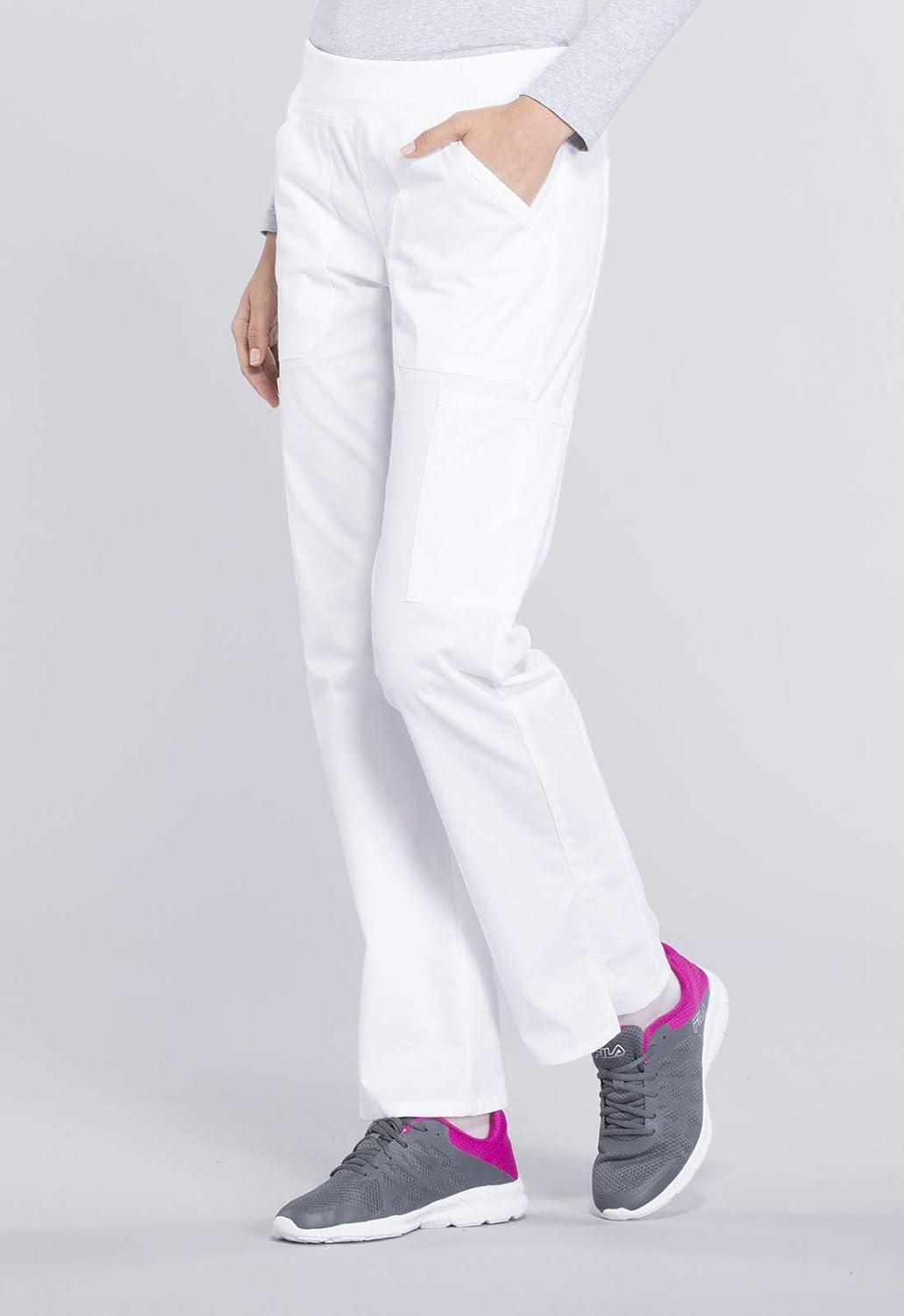 imageCherokee Womens Scrub Pants Mid Rise Straight Leg Pullon Cargo Pant with 6 Pockets amp 2Way Stretch Fabric WW170White