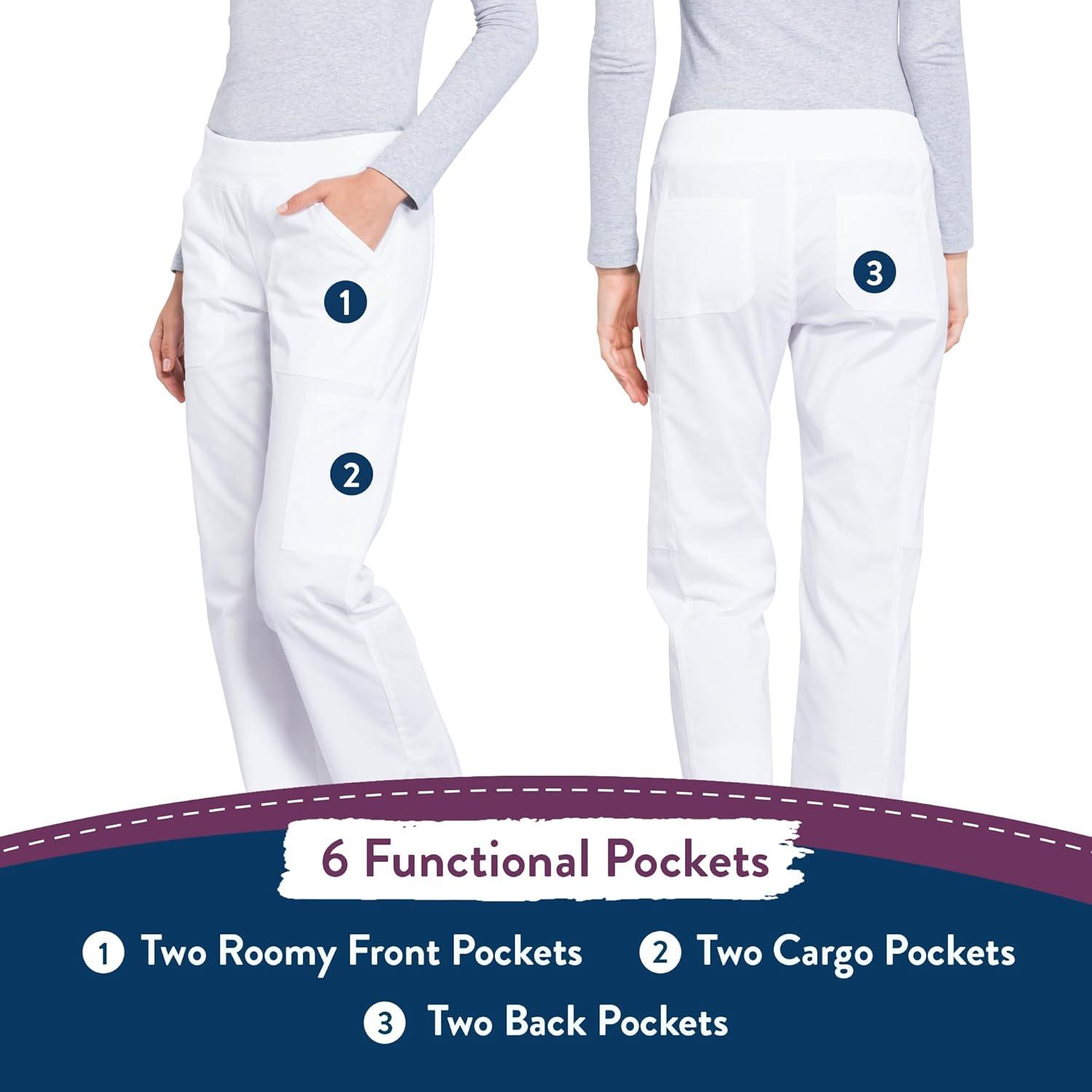imageCherokee Womens Scrub Pants Mid Rise Straight Leg Pullon Cargo Pant with 6 Pockets amp 2Way Stretch Fabric WW170White