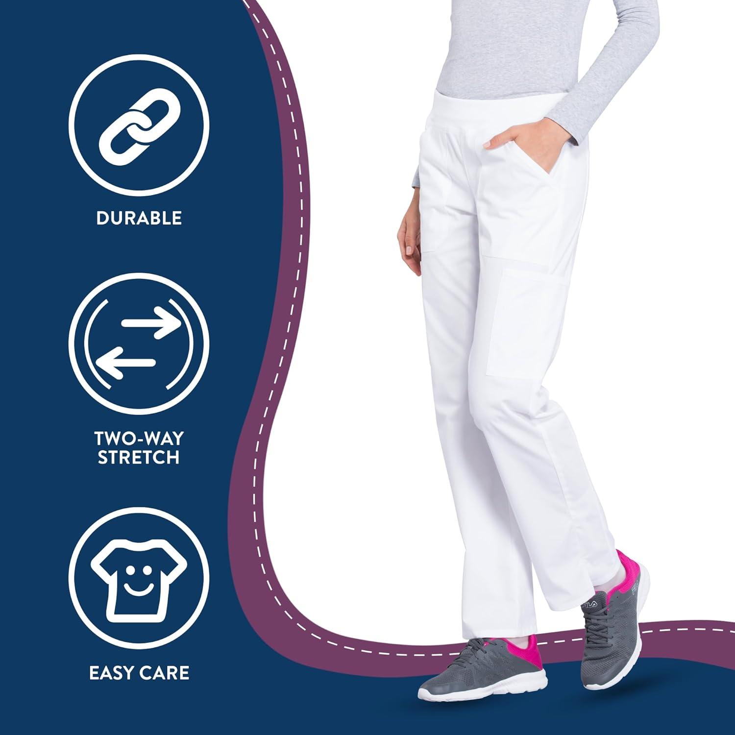 imageCherokee Womens Scrub Pants Mid Rise Straight Leg Pullon Cargo Pant with 6 Pockets amp 2Way Stretch Fabric WW170White