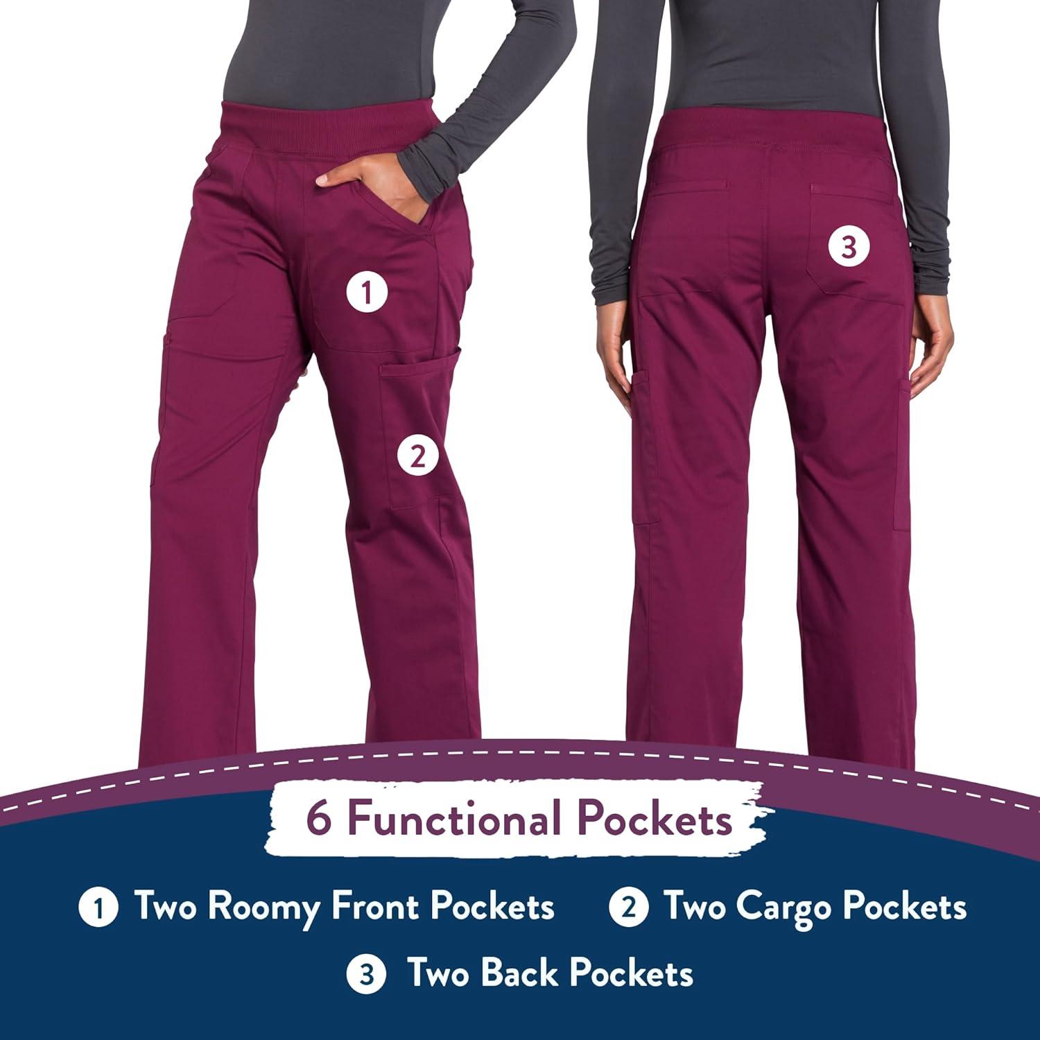 imageCherokee Womens Scrub Pants Mid Rise Straight Leg Pullon Cargo Pant with 6 Pockets amp 2Way Stretch Fabric WW170Wine