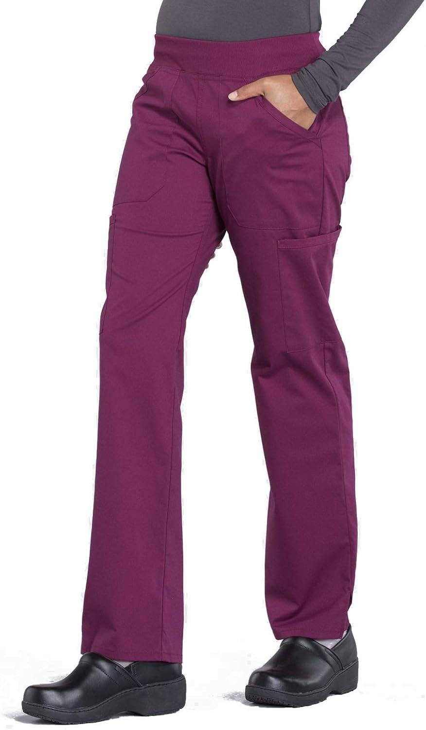 imageCherokee Womens Scrub Pants Mid Rise Straight Leg Pullon Cargo Pant with 6 Pockets amp 2Way Stretch Fabric WW170Wine