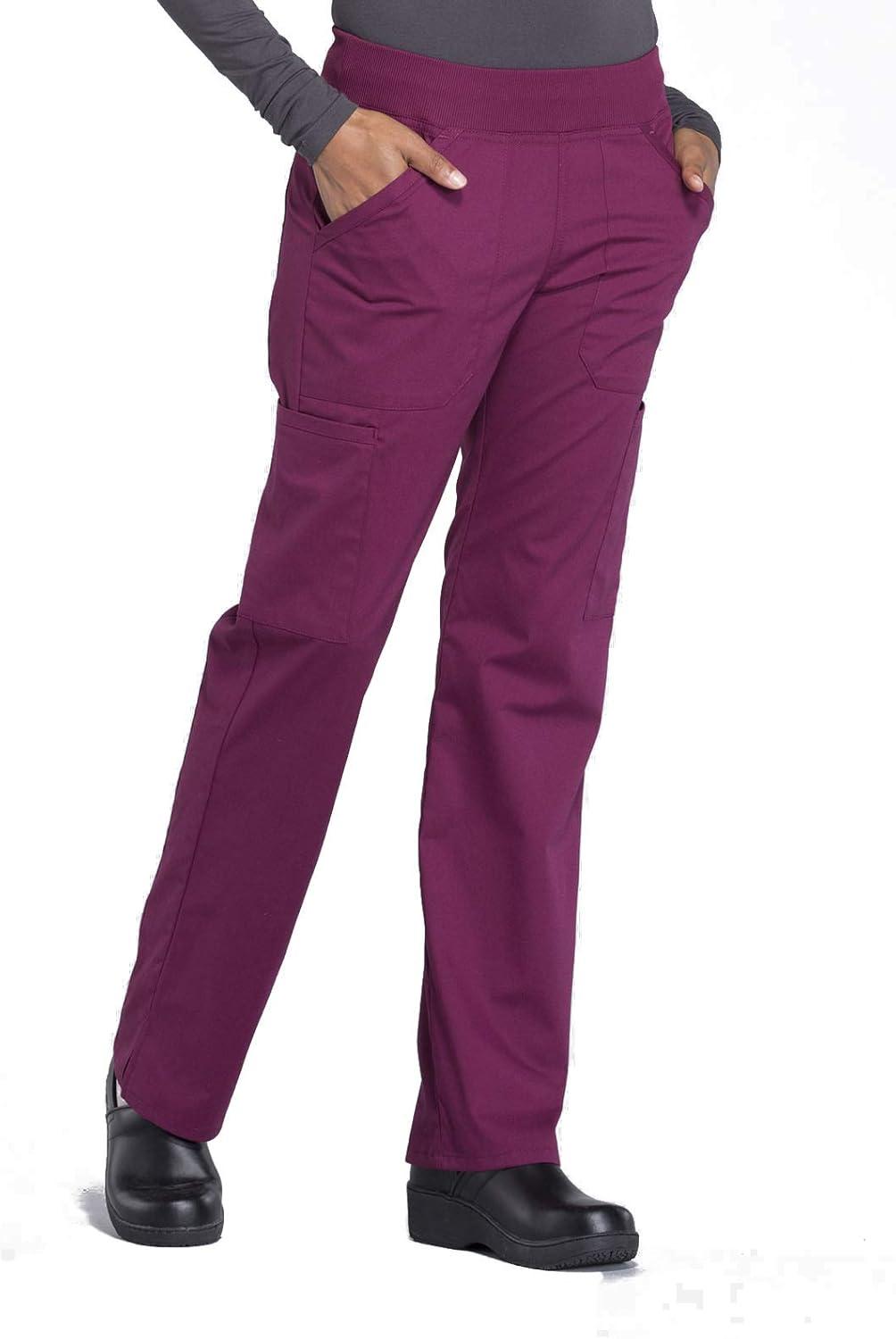 imageCherokee Womens Scrub Pants Mid Rise Straight Leg Pullon Cargo Pant with 6 Pockets amp 2Way Stretch Fabric WW170Wine