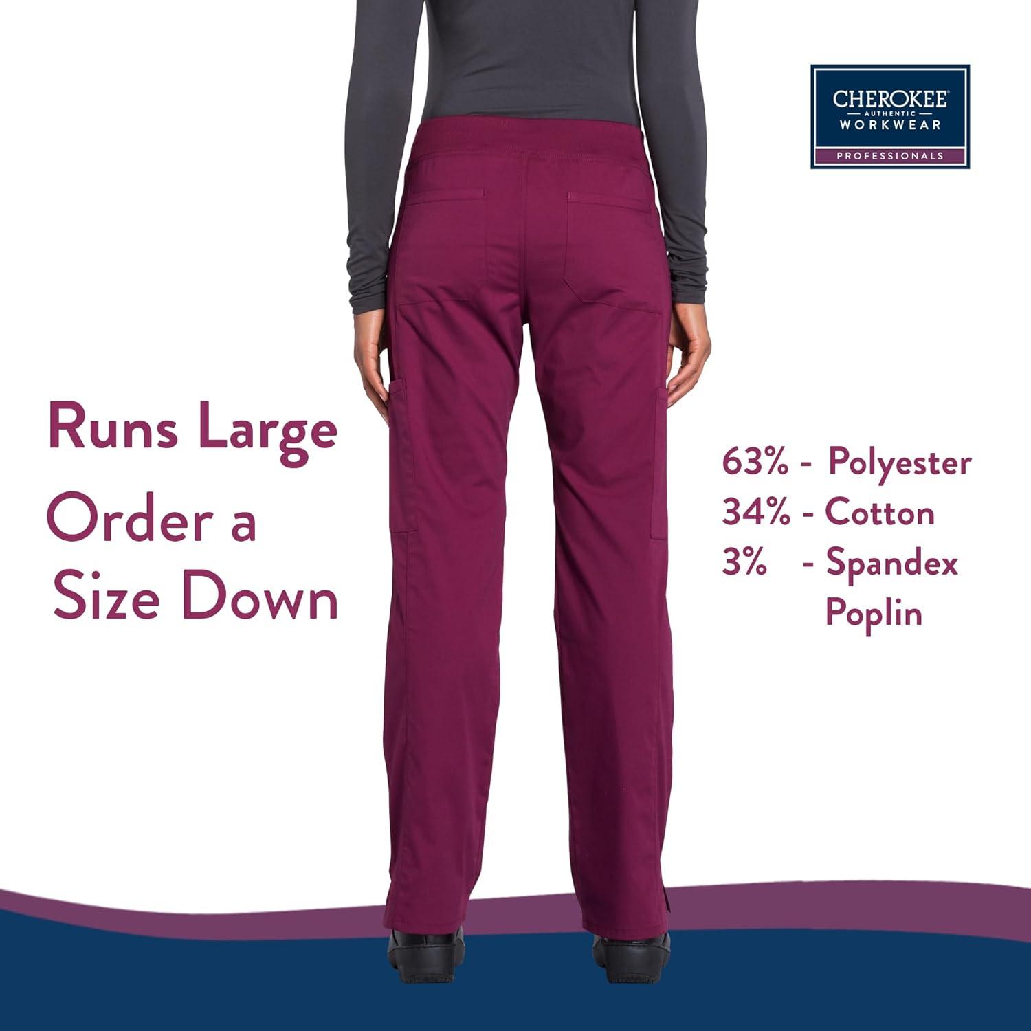 imageCherokee Womens Scrub Pants Mid Rise Straight Leg Pullon Cargo Pant with 6 Pockets amp 2Way Stretch Fabric WW170Wine