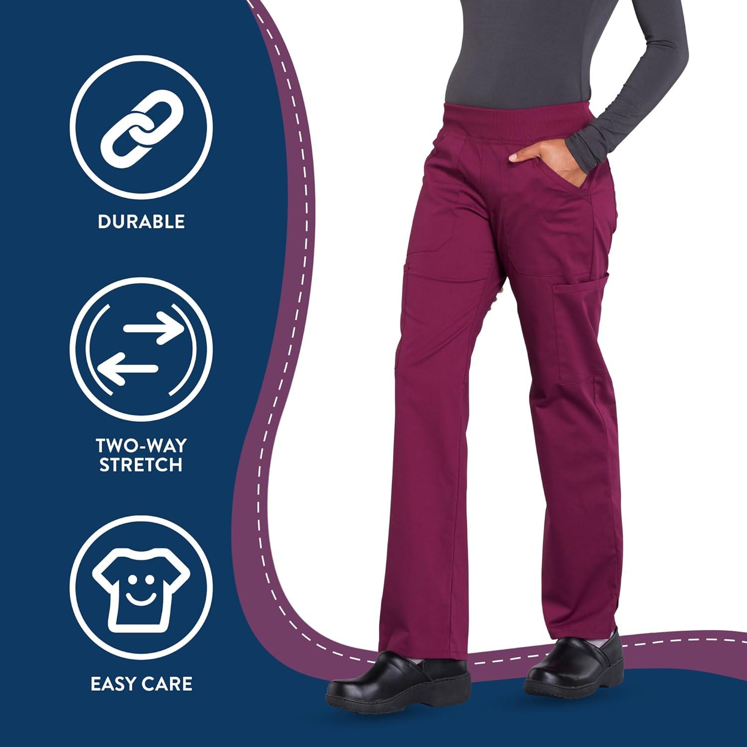 imageCherokee Womens Scrub Pants Mid Rise Straight Leg Pullon Cargo Pant with 6 Pockets amp 2Way Stretch Fabric WW170Wine