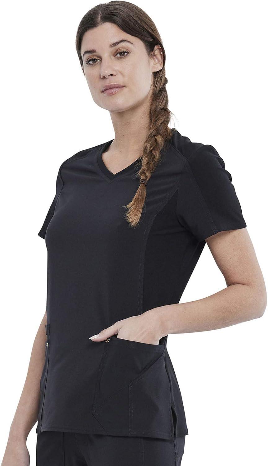 imageCherokee Womens VNeck Scrub Top 4 Pockets with Yokes amp Sleeve Insets Ideal for Medical Professionals CK711Black