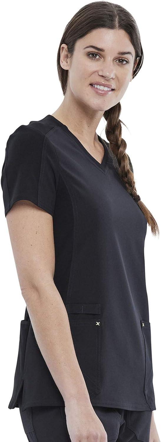 imageCherokee Womens VNeck Scrub Top 4 Pockets with Yokes amp Sleeve Insets Ideal for Medical Professionals CK711Black