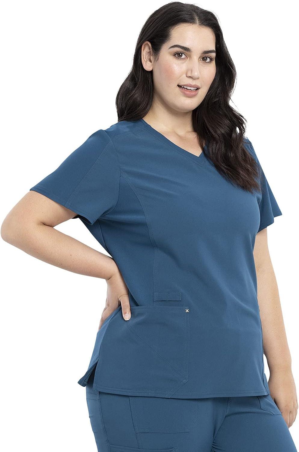 imageCherokee Womens VNeck Scrub Top 4 Pockets with Yokes amp Sleeve Insets Ideal for Medical Professionals CK711Caribbean Blue