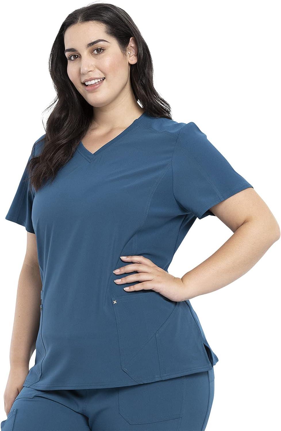 imageCherokee Womens VNeck Scrub Top 4 Pockets with Yokes amp Sleeve Insets Ideal for Medical Professionals CK711Caribbean Blue