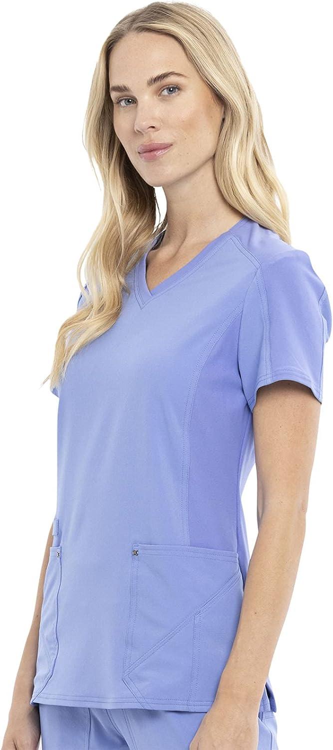 imageCherokee Womens VNeck Scrub Top 4 Pockets with Yokes amp Sleeve Insets Ideal for Medical Professionals CK711Ciel Blue
