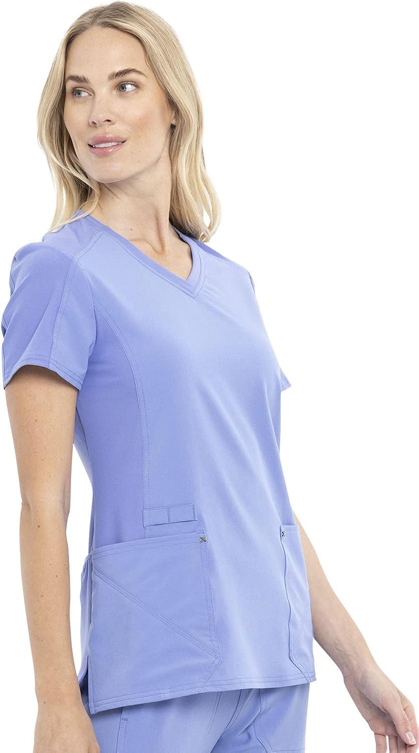 imageCherokee Womens VNeck Scrub Top 4 Pockets with Yokes amp Sleeve Insets Ideal for Medical Professionals CK711Ciel Blue
