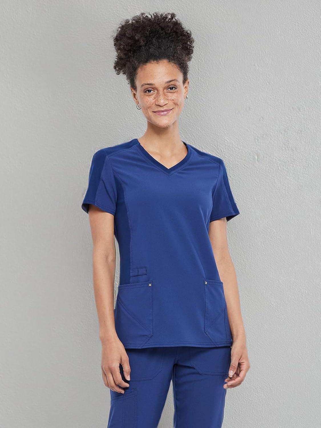 imageCherokee Womens VNeck Scrub Top 4 Pockets with Yokes amp Sleeve Insets Ideal for Medical Professionals CK711Navy