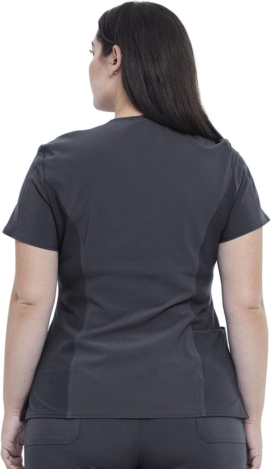 imageCherokee Womens VNeck Scrub Top 4 Pockets with Yokes amp Sleeve Insets Ideal for Medical Professionals CK711Pewter