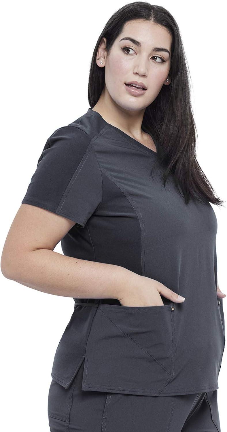 imageCherokee Womens VNeck Scrub Top 4 Pockets with Yokes amp Sleeve Insets Ideal for Medical Professionals CK711Pewter