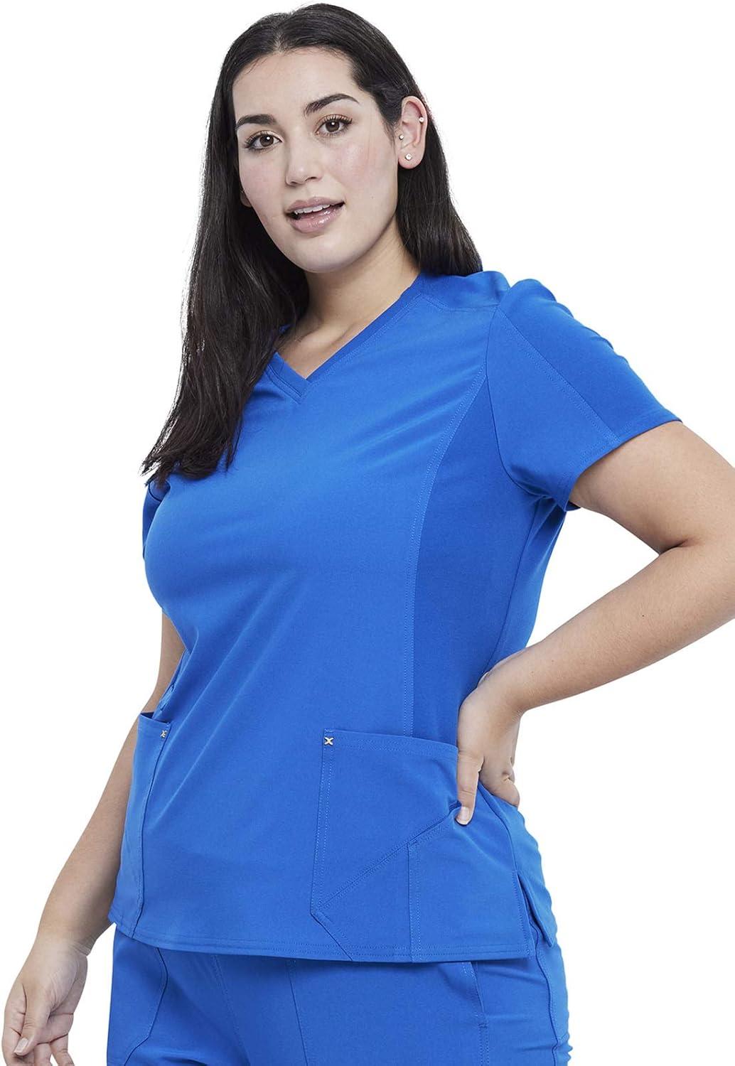 imageCherokee Womens VNeck Scrub Top 4 Pockets with Yokes amp Sleeve Insets Ideal for Medical Professionals CK711Royal