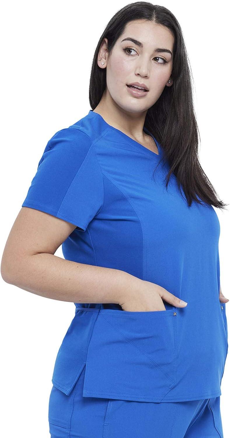 imageCherokee Womens VNeck Scrub Top 4 Pockets with Yokes amp Sleeve Insets Ideal for Medical Professionals CK711Royal
