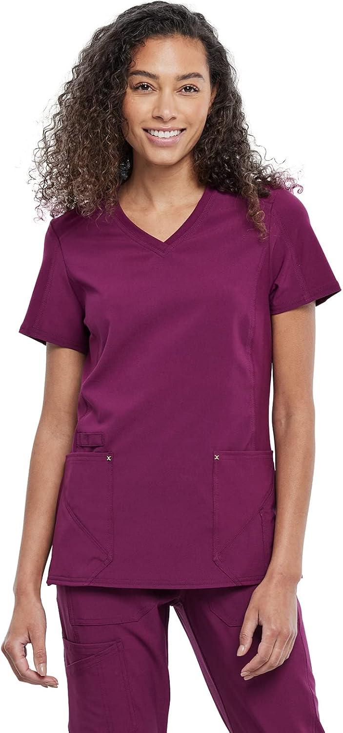 imageCherokee Womens VNeck Scrub Top 4 Pockets with Yokes amp Sleeve Insets Ideal for Medical Professionals CK711Wine