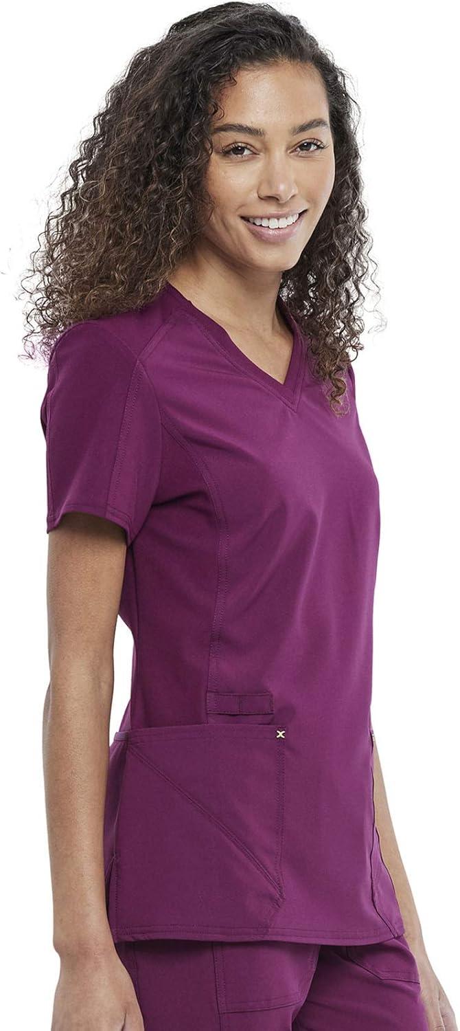 imageCherokee Womens VNeck Scrub Top 4 Pockets with Yokes amp Sleeve Insets Ideal for Medical Professionals CK711Wine