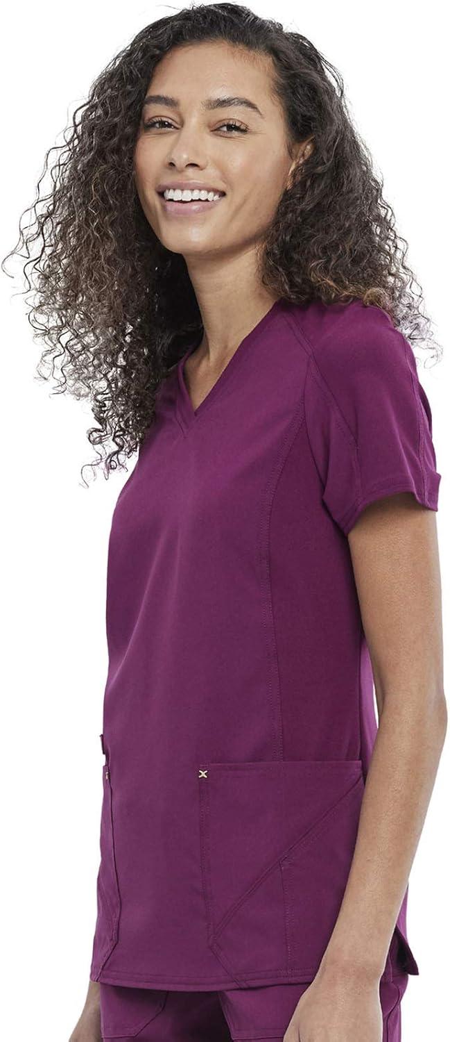 imageCherokee Womens VNeck Scrub Top 4 Pockets with Yokes amp Sleeve Insets Ideal for Medical Professionals CK711Wine