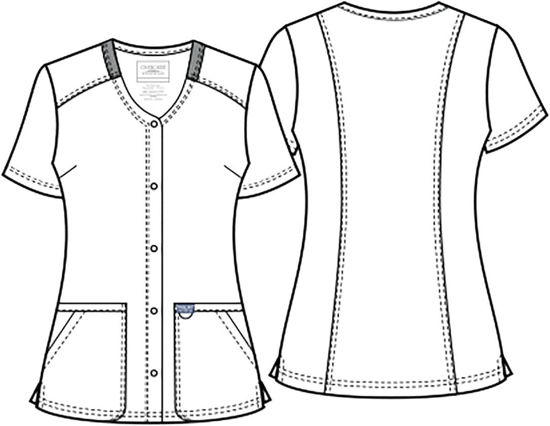 imageCherokee Womens VNeck Scrub Top with Snap Front 4 Pockets and 2Way Stretch Fabric WW622Pewter