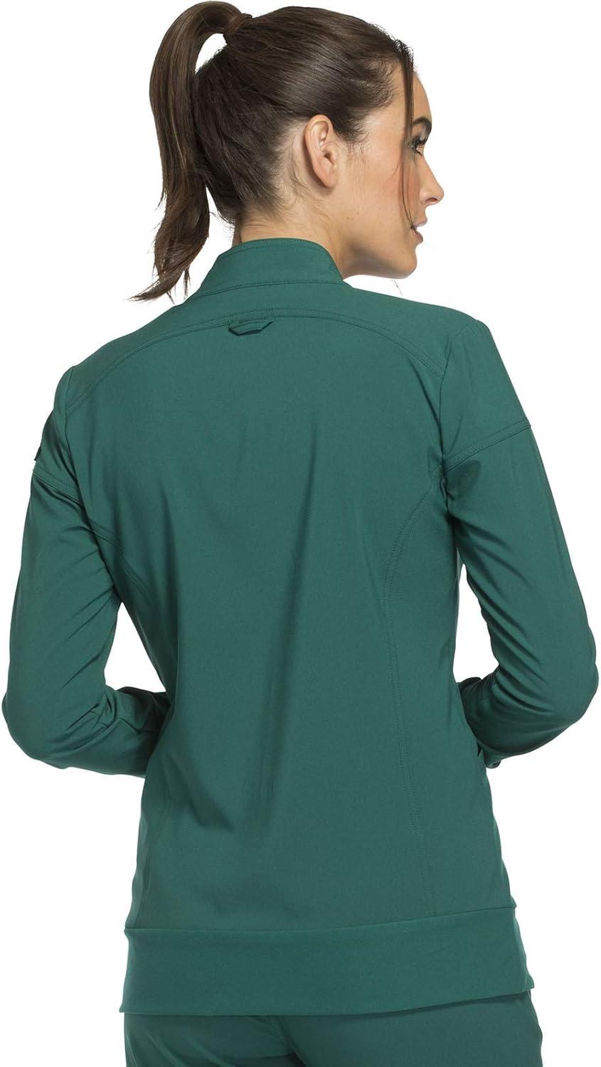 imageCherokee Womens Zip Front Scrub Jacket 2 Pockets Princess Seams Moisture Wicking 360 Stretch Fabric CK303Hunter Green