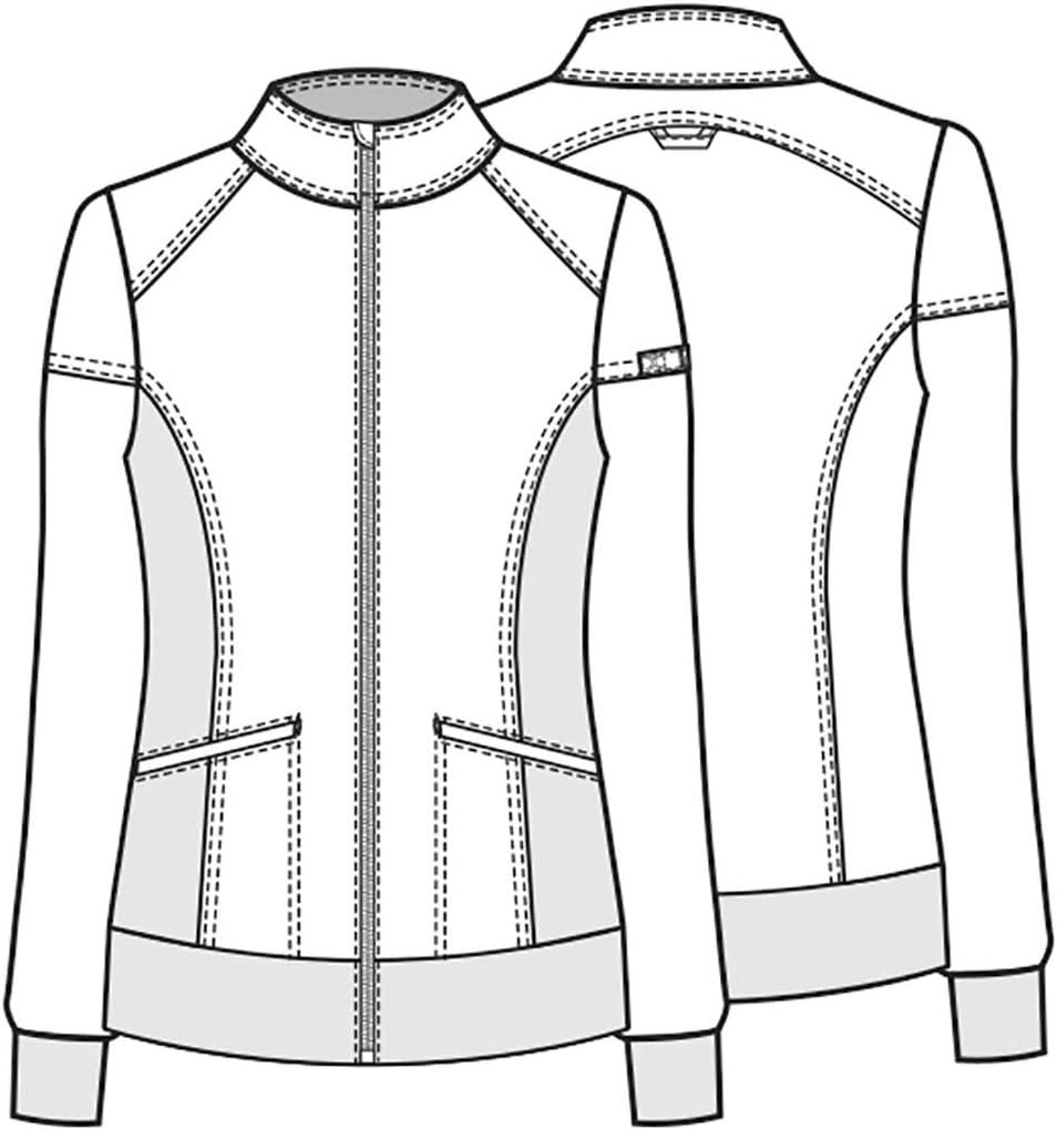 imageCherokee Womens Zip Front Scrub Jacket 2 Pockets Princess Seams Moisture Wicking 360 Stretch Fabric CK303Pewter
