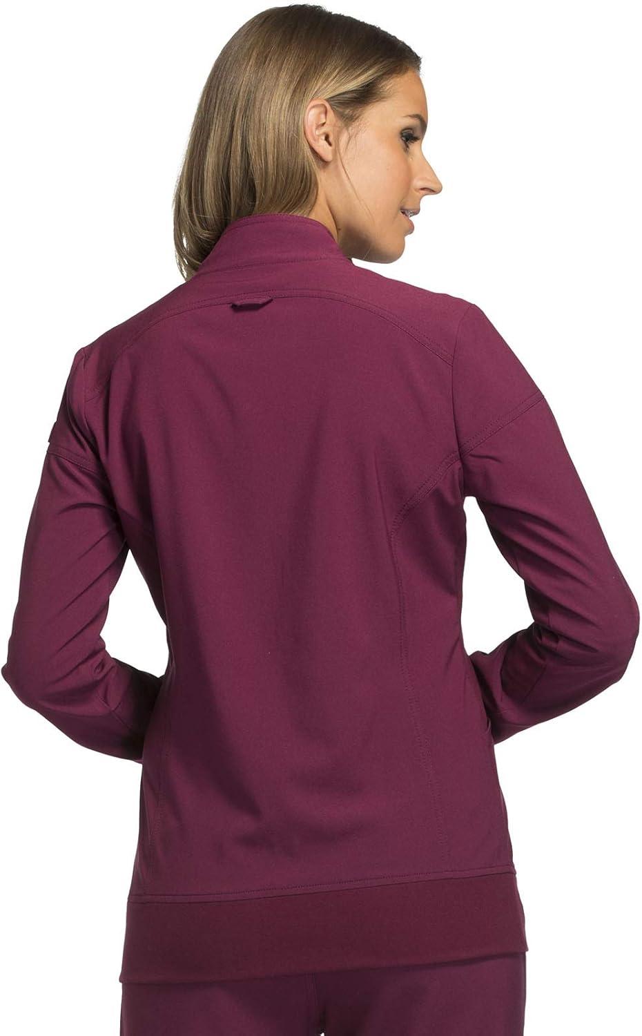 imageCherokee Womens Zip Front Scrub Jacket 2 Pockets Princess Seams Moisture Wicking 360 Stretch Fabric CK303Wine