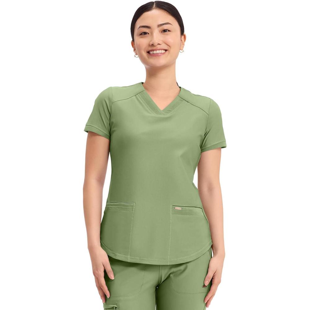 imageCherokee Form Scrub Tops for Women Stretchy VNeck Knit Scrub Top CK840Bright Sage