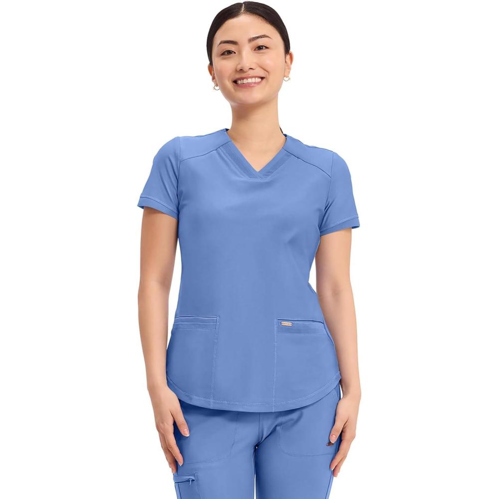 imageCherokee Form Scrub Tops for Women Stretchy VNeck Knit Scrub Top CK840Ciel Blue