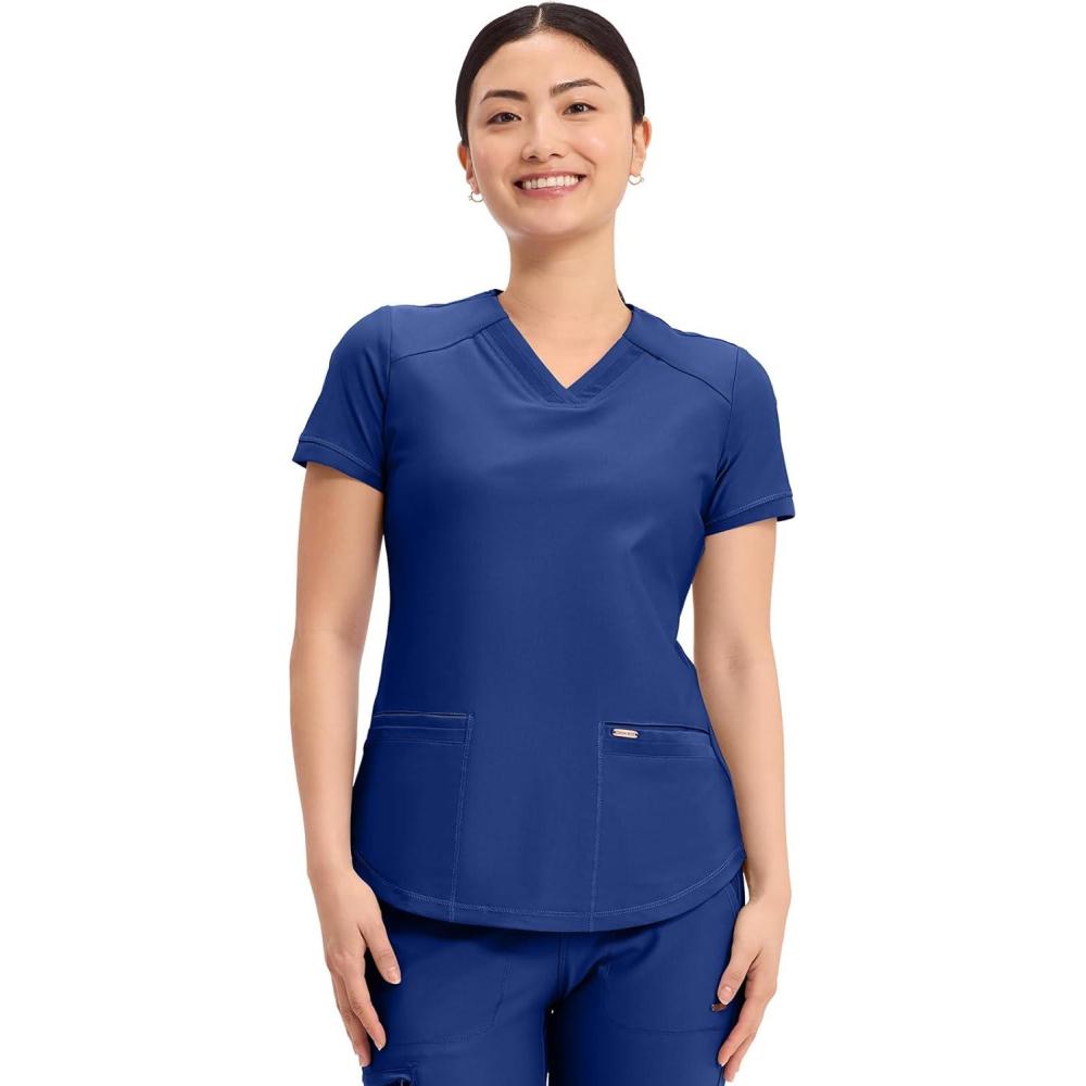 imageCherokee Form Scrub Tops for Women Stretchy VNeck Knit Scrub Top CK840Galaxy Blue