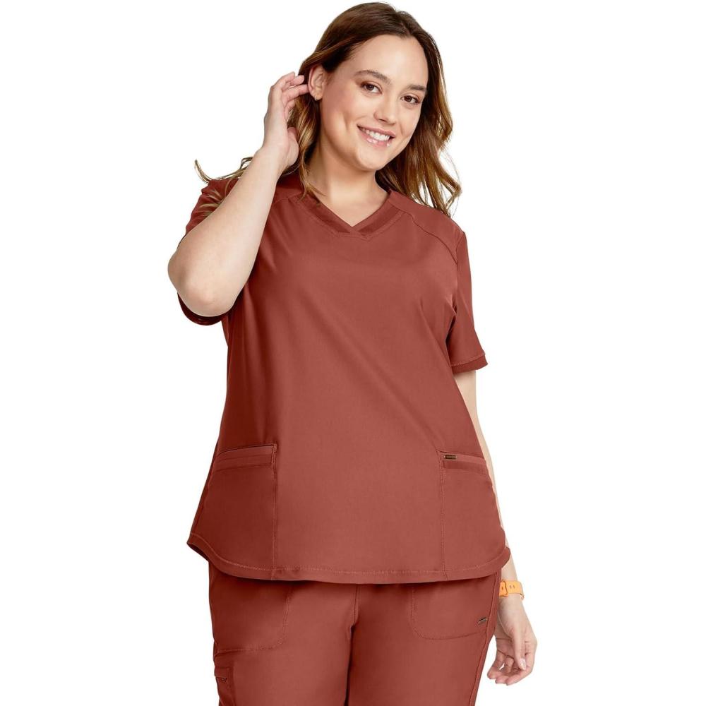 imageCherokee Form Scrub Tops for Women Stretchy VNeck Knit Scrub Top CK840Masala