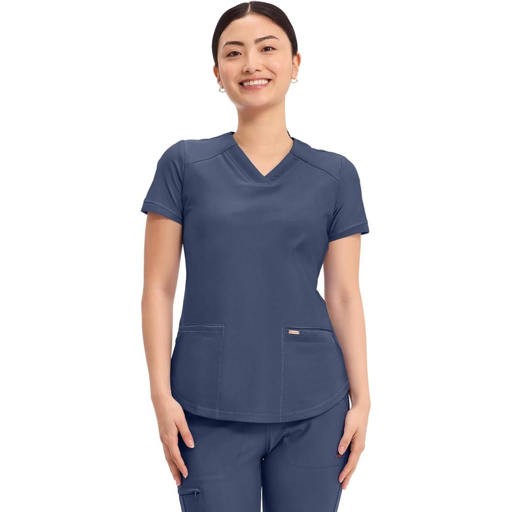 imageCherokee Form Scrub Tops for Women Stretchy VNeck Knit Scrub Top CK840Navy