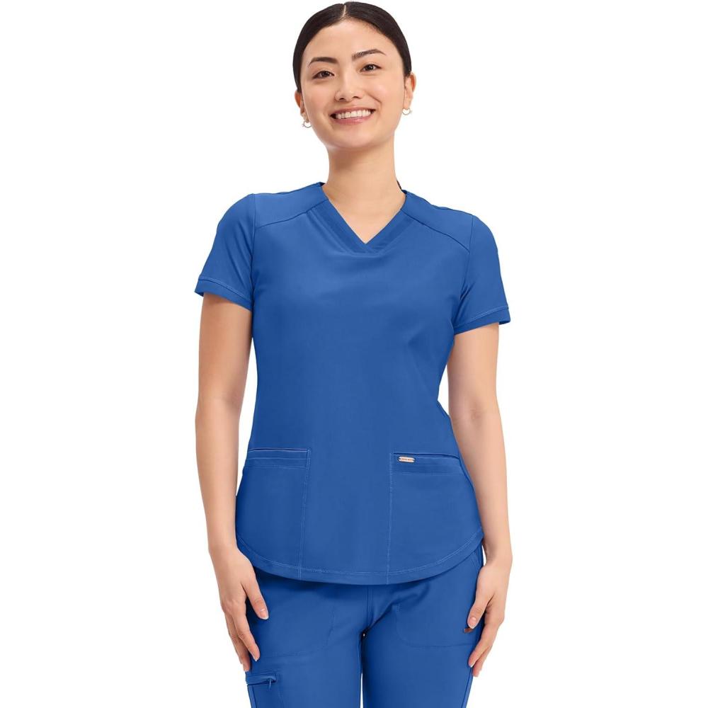 imageCherokee Form Scrub Tops for Women Stretchy VNeck Knit Scrub Top CK840Royal