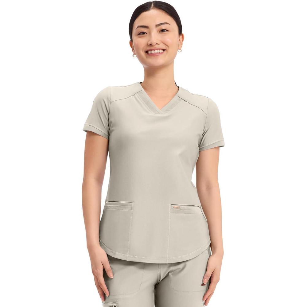 imageCherokee Form Scrub Tops for Women Stretchy VNeck Knit Scrub Top CK840Summer Sand