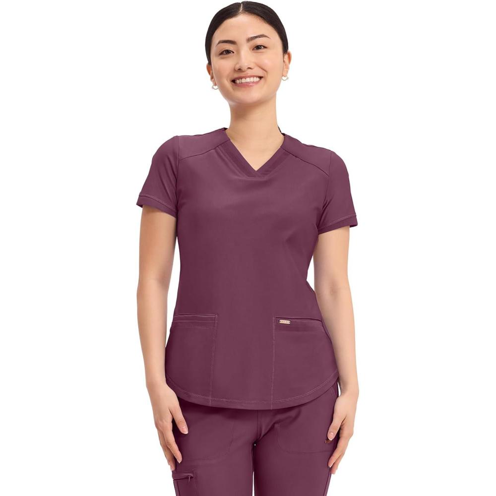 imageCherokee Form Scrub Tops for Women Stretchy VNeck Knit Scrub Top CK840Wine