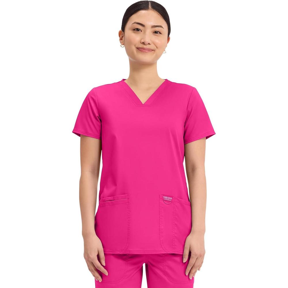 imageCherokee Medical Womens Scrub Top VNeck Modern Classic Fit with 3 Pockets Ultra Soft and 2Way Stretch Fabric  WW620Electric Pink