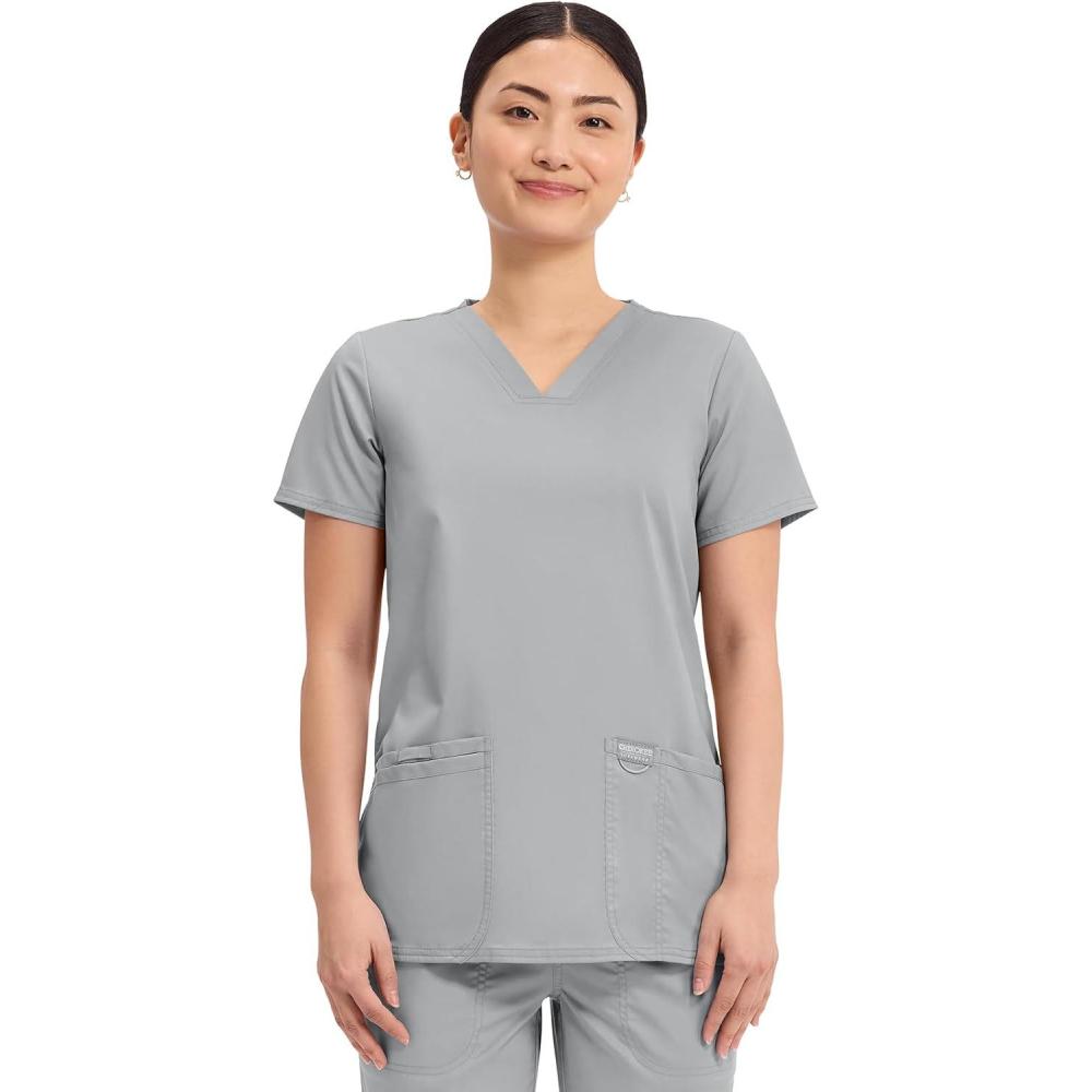 imageCherokee Medical Womens Scrub Top VNeck Modern Classic Fit with 3 Pockets Ultra Soft and 2Way Stretch Fabric WW620Grey