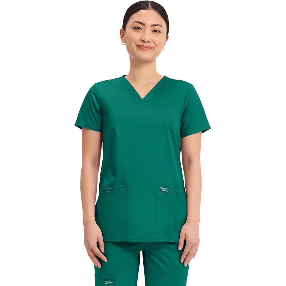 imageCherokee Medical Womens Scrub Top VNeck Modern Classic Fit with 3 Pockets Ultra Soft and 2Way Stretch Fabric WW620Hunter Green