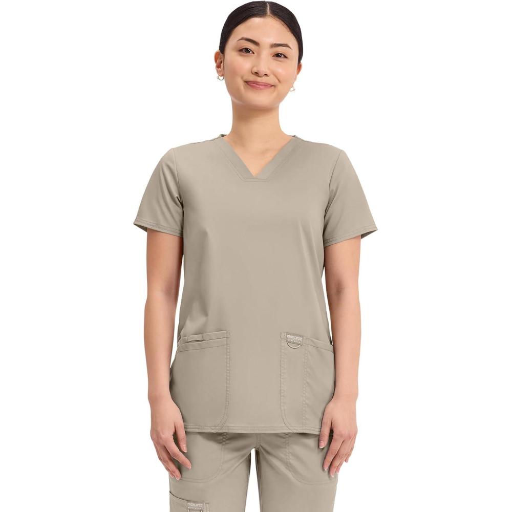 imageCherokee Medical Womens Scrub Top VNeck Modern Classic Fit with 3 Pockets Ultra Soft and 2Way Stretch Fabric WW620Khaki