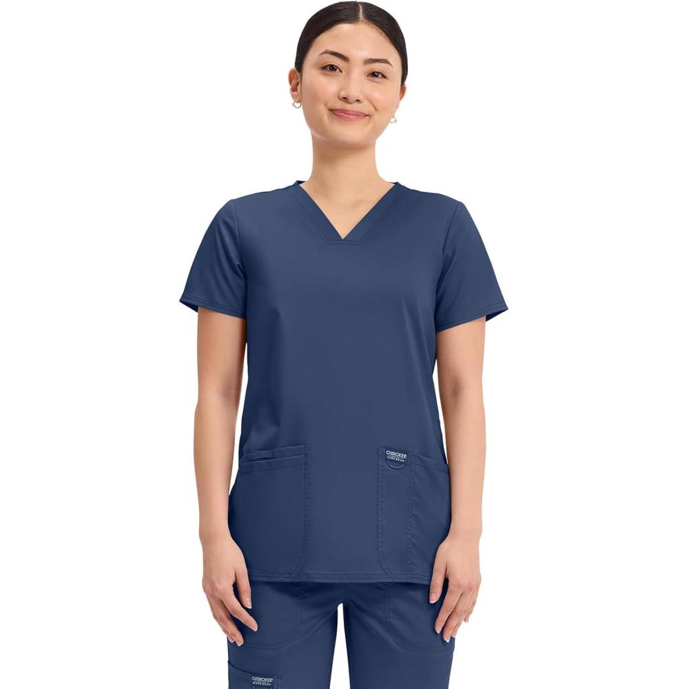 imageCherokee Medical Womens Scrub Top VNeck Modern Classic Fit with 3 Pockets Ultra Soft and 2Way Stretch Fabric WW620Navy