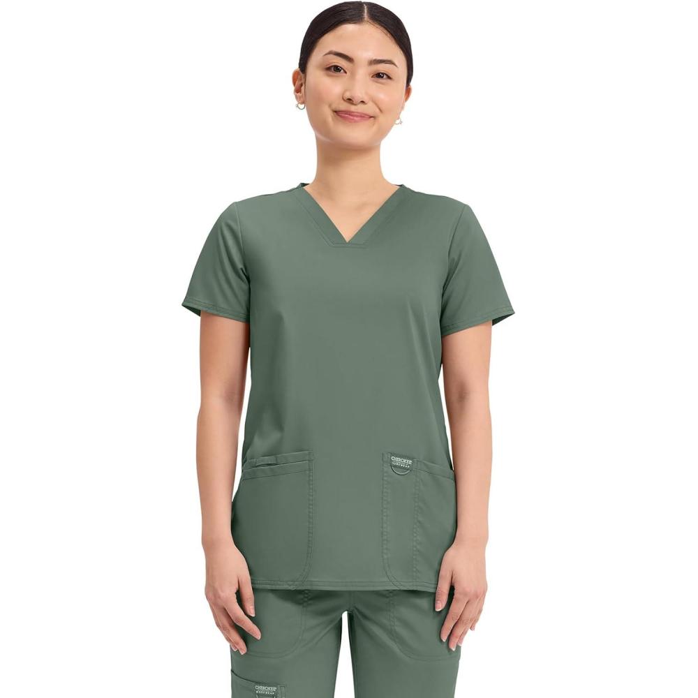imageCherokee Medical Womens Scrub Top VNeck Modern Classic Fit with 3 Pockets Ultra Soft and 2Way Stretch Fabric WW620Olive