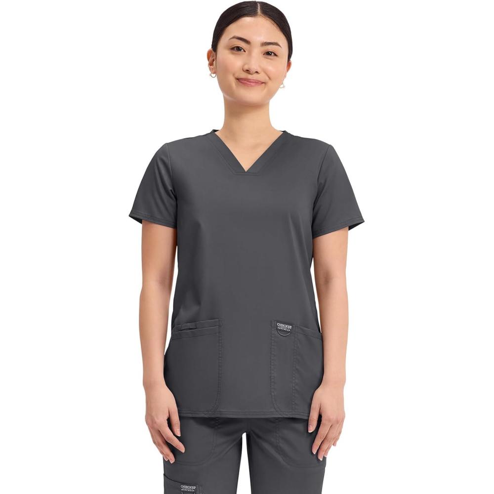 imageCherokee Medical Womens Scrub Top VNeck Modern Classic Fit with 3 Pockets Ultra Soft and 2Way Stretch Fabric WW620Pewter